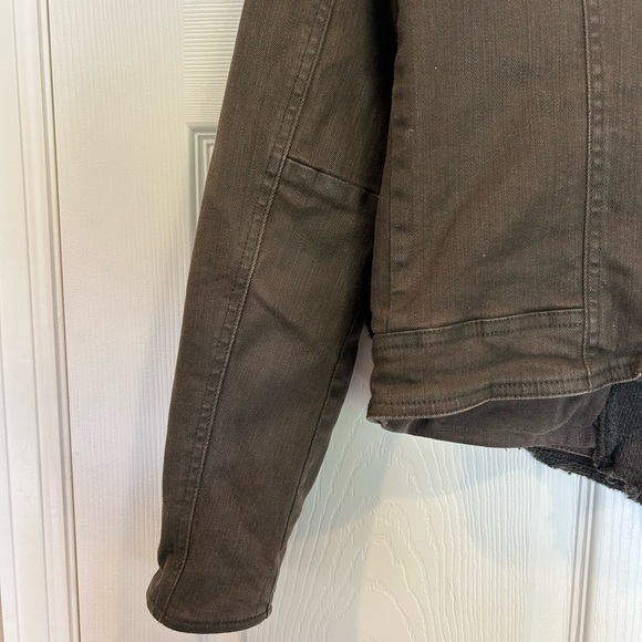 Free People Drape Front Coated Denim Moto Jacket | Olive/Green | Size 10 - Picture 13 of 14